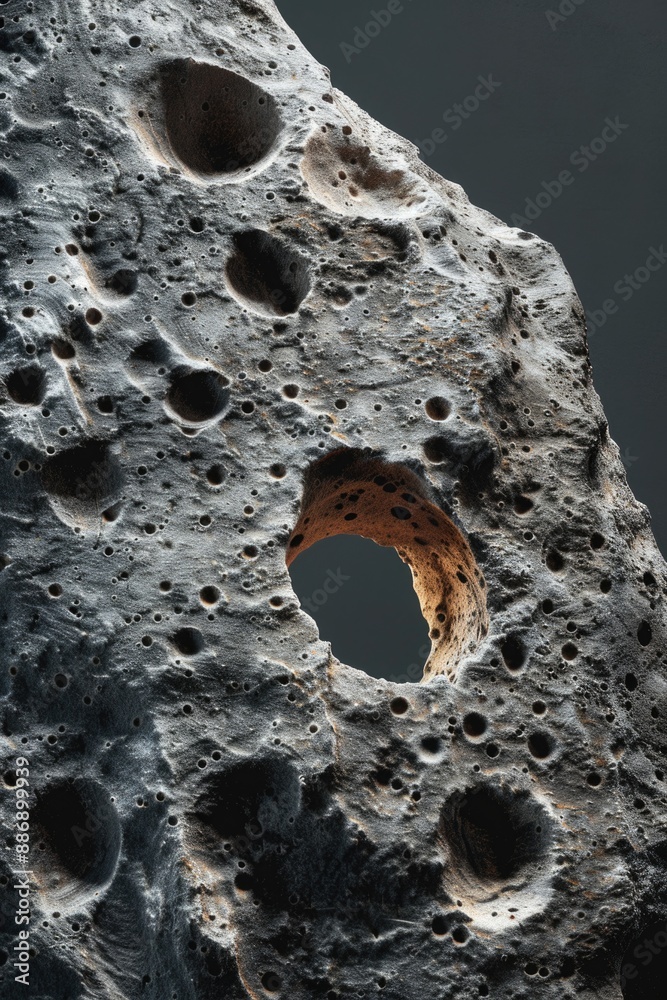 Poster a close-up image of a rock with various holes and crevices