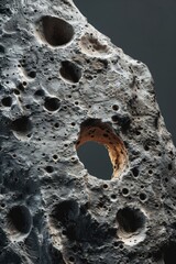 A close-up image of a rock with various holes and crevices