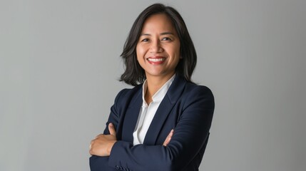 Confident MiddleAged Filipino Businesswoman Standing with Arms Crossed, Professional Portrait for Business and Career Use