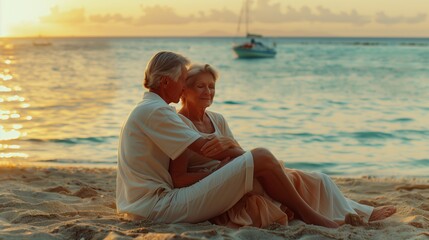 Senior Couple Enjoying a Romantic Sunset on the Beach