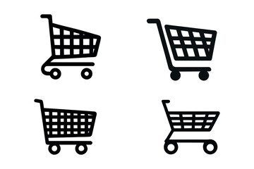 Shopping cart vector icons set, flat design. Isolated on white background.