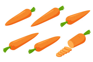 Isometric yellow Carrot vegetable, isolated on white background. It is rich in vitamin A, antioxidants, and fiber. It is used fresh, boiled. Beneficial for vision, skin, and the immune system