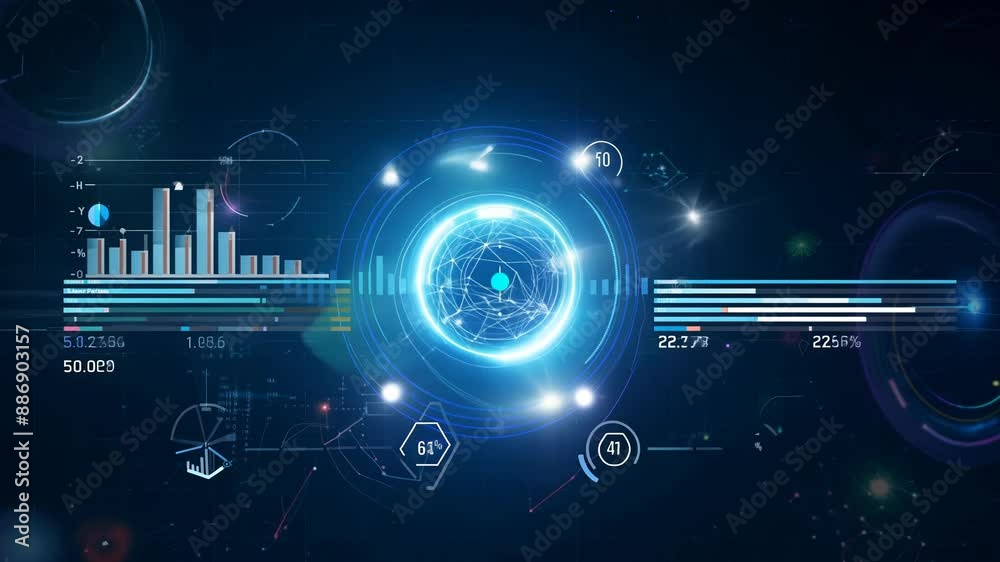 Poster Data analysis concept with infographic charts and graphs in motion