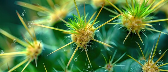 Obraz premium Prickly Protection - Close-up Macro Shot of Sharp Cactus Needles in Soft Focus