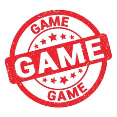 GAME text written on red stamp sign.