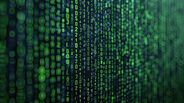 Digital green binary code as a background, representing data, cyber security, and technology. Matrix-style digital landscape.
