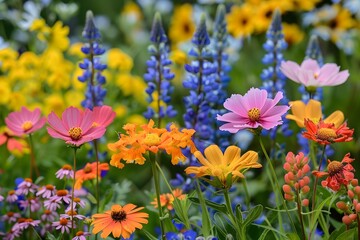 Fototapeta premium Vibrant Wildflower Garden in Full Bloom