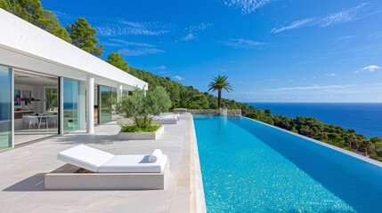 Fototapeta premium Luxury villa with a sleek design and panoramic sea views.