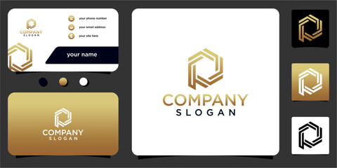 initial letter P abstract monogram with gold gradient color business card vector design logo