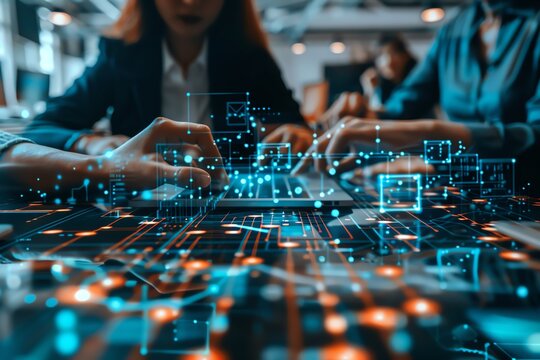 Business team developing a digital transformation strategy with tools from an SME platform, digital transformation, innovation