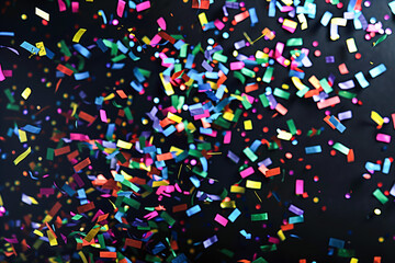 Falling confetti on black background