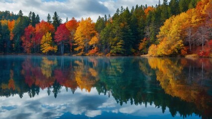 autumn trees reflected in water