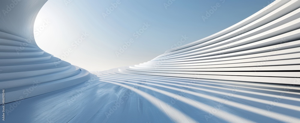 Wall mural abstract architecture featuring a curved wall casting shadows on a blue floor