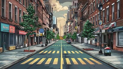 Obraz premium A bustling city street, focusing on a small neighborhood park Street view of old village