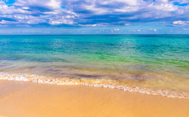Tropical Caribbean beach clear turquoise water Playa del Carmen Mexico.