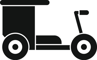 Simple black glyph representing a modern electric rickshaw for sustainable urban mobility
