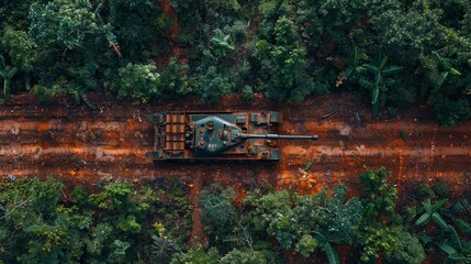 Aerial pursuit  military drone tracking tank in high stakes chase for tactical advantage