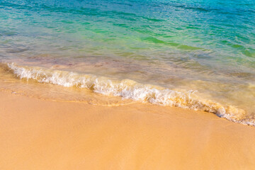 Tropical Caribbean beach clear water waves Playa del Carmen Mexico.
