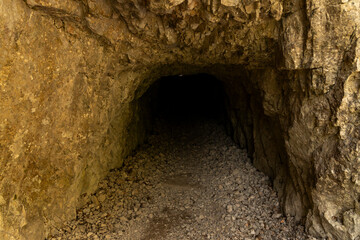Begunj&scaron;čica panorama of mountain trekking to the highest peak. View of the Alps, climbing with via ferrata. Distant view of Lake Bled from above. Sports holidays, life of adventure in the countryside.