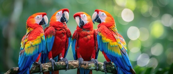 Fototapeta premium Majestic Scarlet Macaws in Vibrant Amazon Rainforest Setting