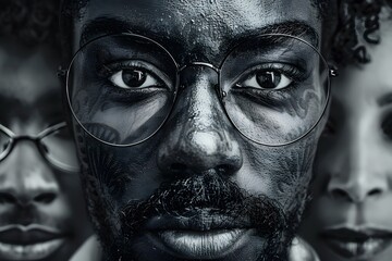 Intense Portrait of Three Individuals with Glasses