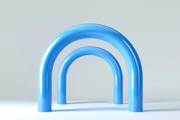 Race start and finish arch mockup template for sports events, exhibition entryway design. Blue stand frame for marathon, expo entrance gate vector 3d illustration