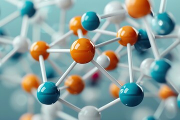 Obraz premium Abstract 3D of a molecule structure with colorful spheres and white bonds.