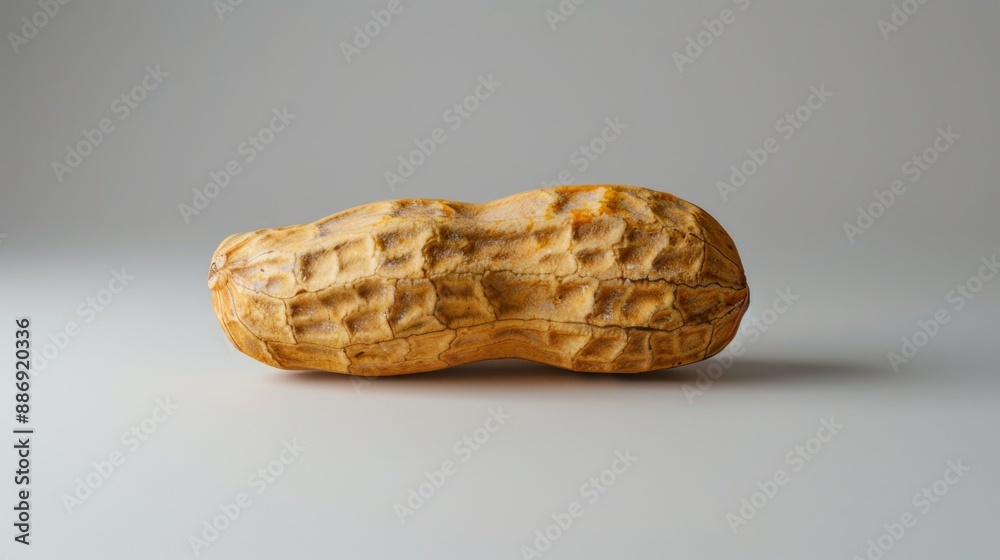 Poster a close-up shot of a peanut shell on a table, ideal for food-related content and product photography