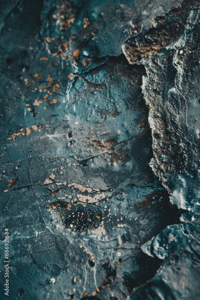 Poster Metal fragment in focus with textured surface and sharp edges
