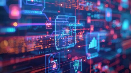 Obraz premium AML Compliance in Digital Banking, digital banking interface with icons of secure transactions, identity verification,
