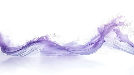 Long shot of a pastel purple tidal wave, soft and serene, minimalistic and colorful, isolated on white