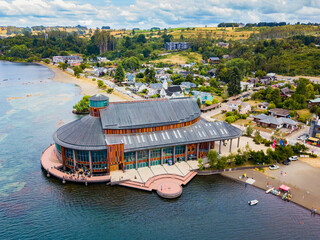 aerial view of Frutillar, Lagos region, Chile