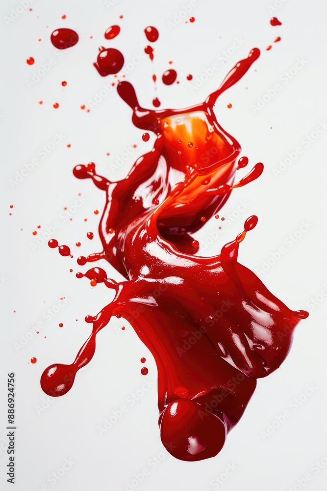 Poster a close-up shot of red liquid splashing on a white surface