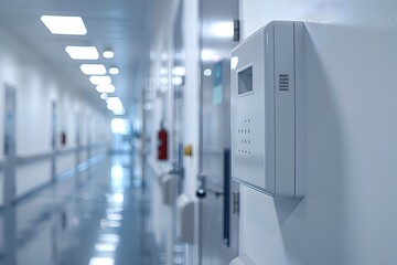 Modern Hospital Corridor with Advanced Security System