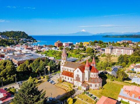 Church and city of Puerto Varas in the background, Chile