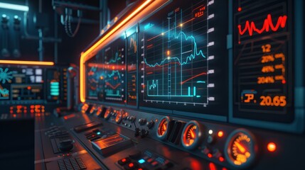 Fototapeta premium High-tech power grid interface displaying data analysis and price graphs, showcasing energy consumption and market trends.