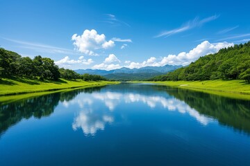 Fototapeta premium Journey through a quaint countryside to a riverside paradise with tranquil views, scenic travel, peaceful retreat