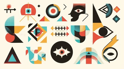 Colorful Abstract Geometric Design with Varied Shapes and Patterns