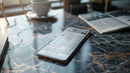 Smartphone displaying Digital Media on the screen, resembling an old newspaper. Concept of online news reading and digital journalism.