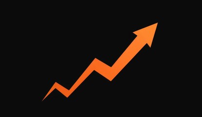 An orange arrow pointing upwards on a black background going up in the shape of an upward graph Generative AI