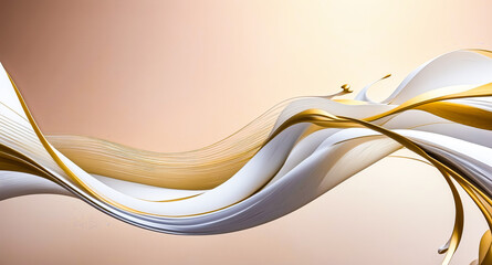 Abstract Gold and White Liquid Swirl on Beige Background