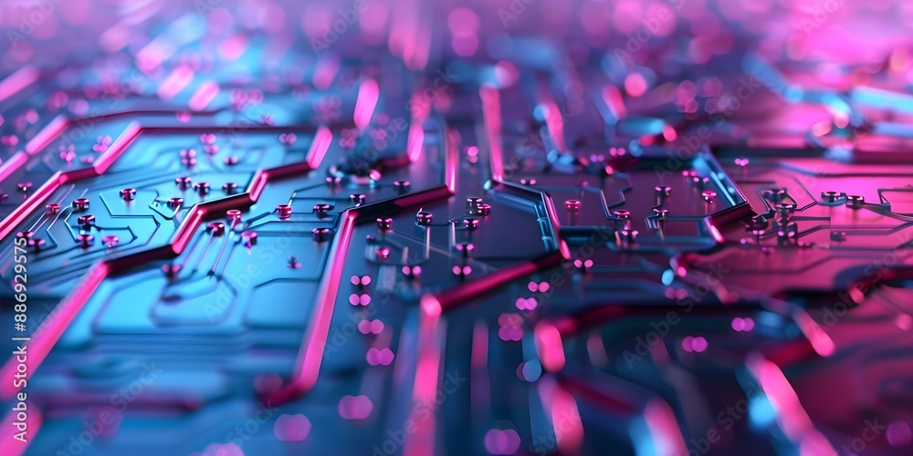 Wall mural neon lines on abstract tech background symbolize connectivity and innovation pathways. concept techn