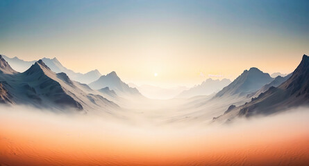 Mountain Range and Desert Landscape at Sunrise