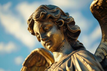 Obraz premium A close-up shot of a beautiful statue of an angel with intricate details and facial expression