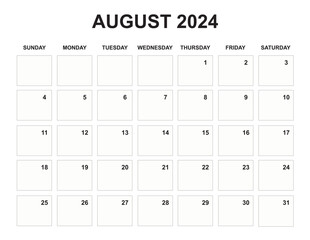 August Calendar 2024, sunday start