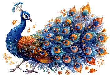 Obraz premium A hand-drawn style illustration featuring intricate peacock motifs within a mandala design