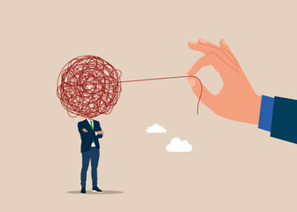 Mind manipulation with puppet master hands confuses. Flat vector illustration