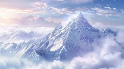 Snowy Mountain Peak Above the Clouds