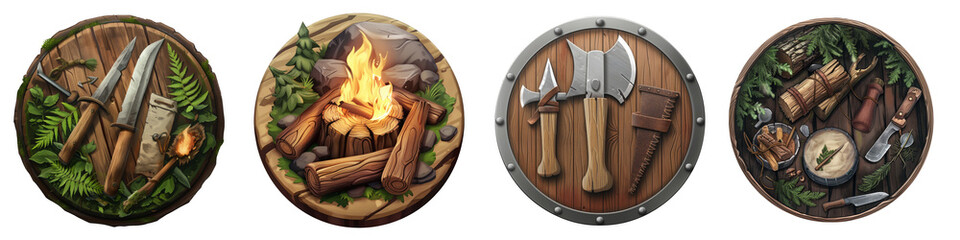 Bushcraft clipart collection, symbol, logos, icons isolated on transparent background