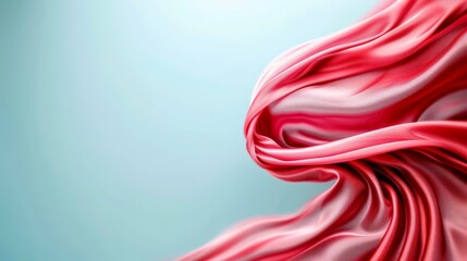Fototapeta premium A tight shot of a red fabric fluttering in the wind against a blue backdrop, with a light blue sky overhead